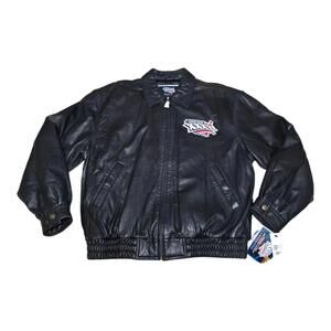 Vintage 2002 Super Bowl XXXVI Black Leather Jacket G-III NFL Size L New Orleans